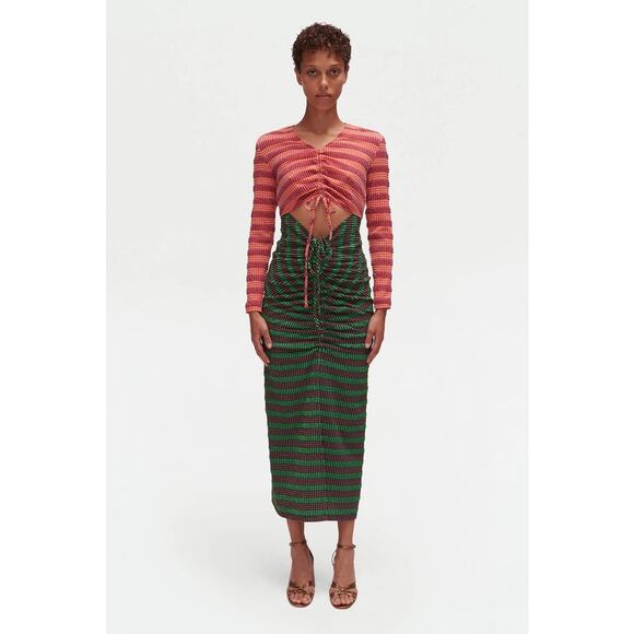 Rachel Comey Lamarr Dress Green Multi Stretchy Stripe Seersucker Size 6 NWT $595 - Picture 5 of 16